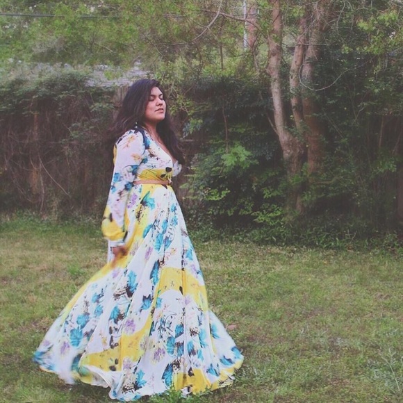 Floral Maxi Dress - Yellow, Blue, White - Picture 1 of 3